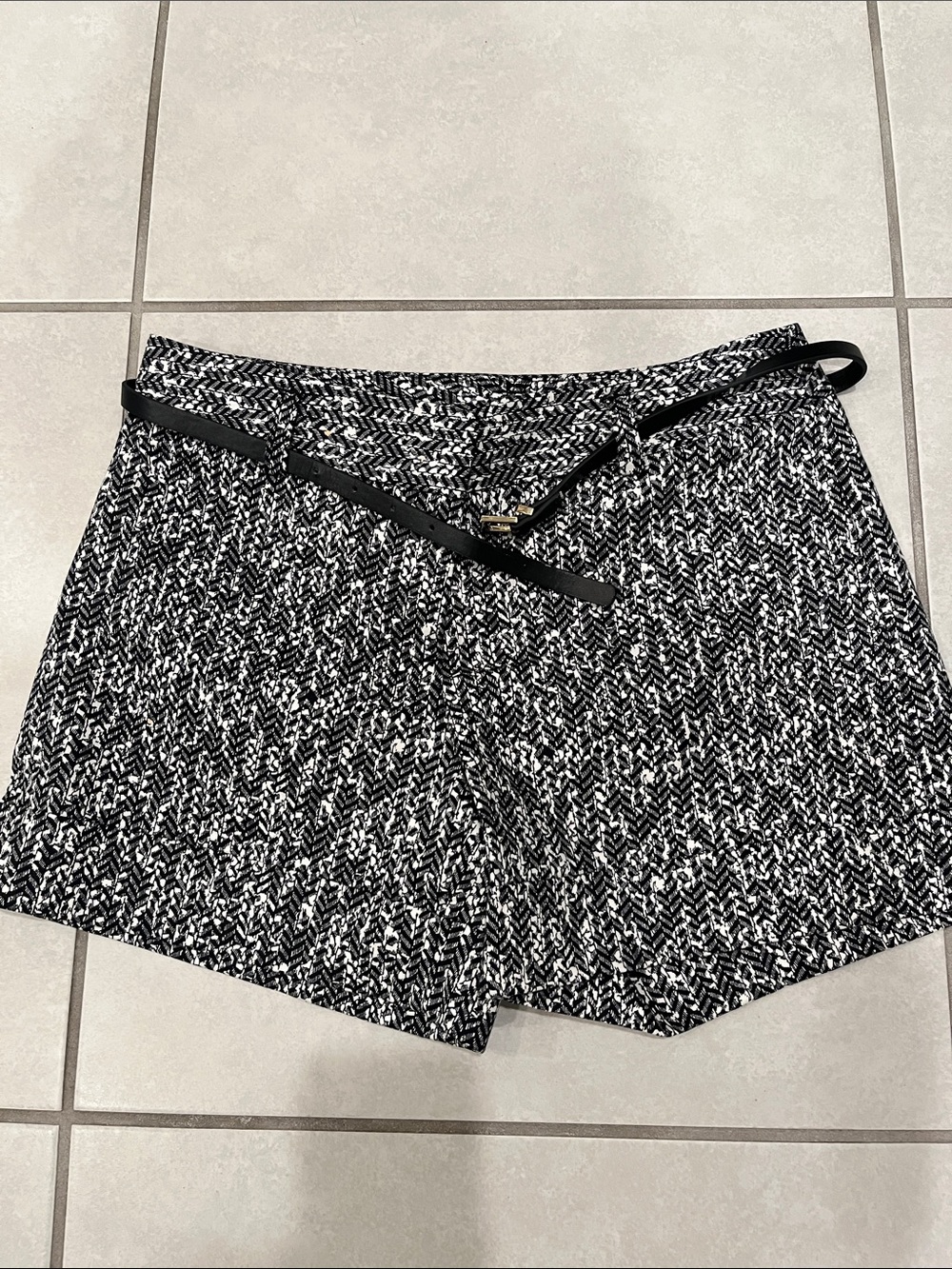 Express Black and White Tweed Skort with Slim Decorative Belt